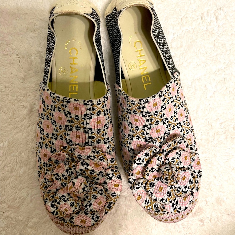 Chanel Camellia Canvas Slip On Size 38